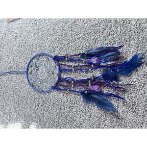 Blue and Purple Dreamcatcher with Feathers and Beads